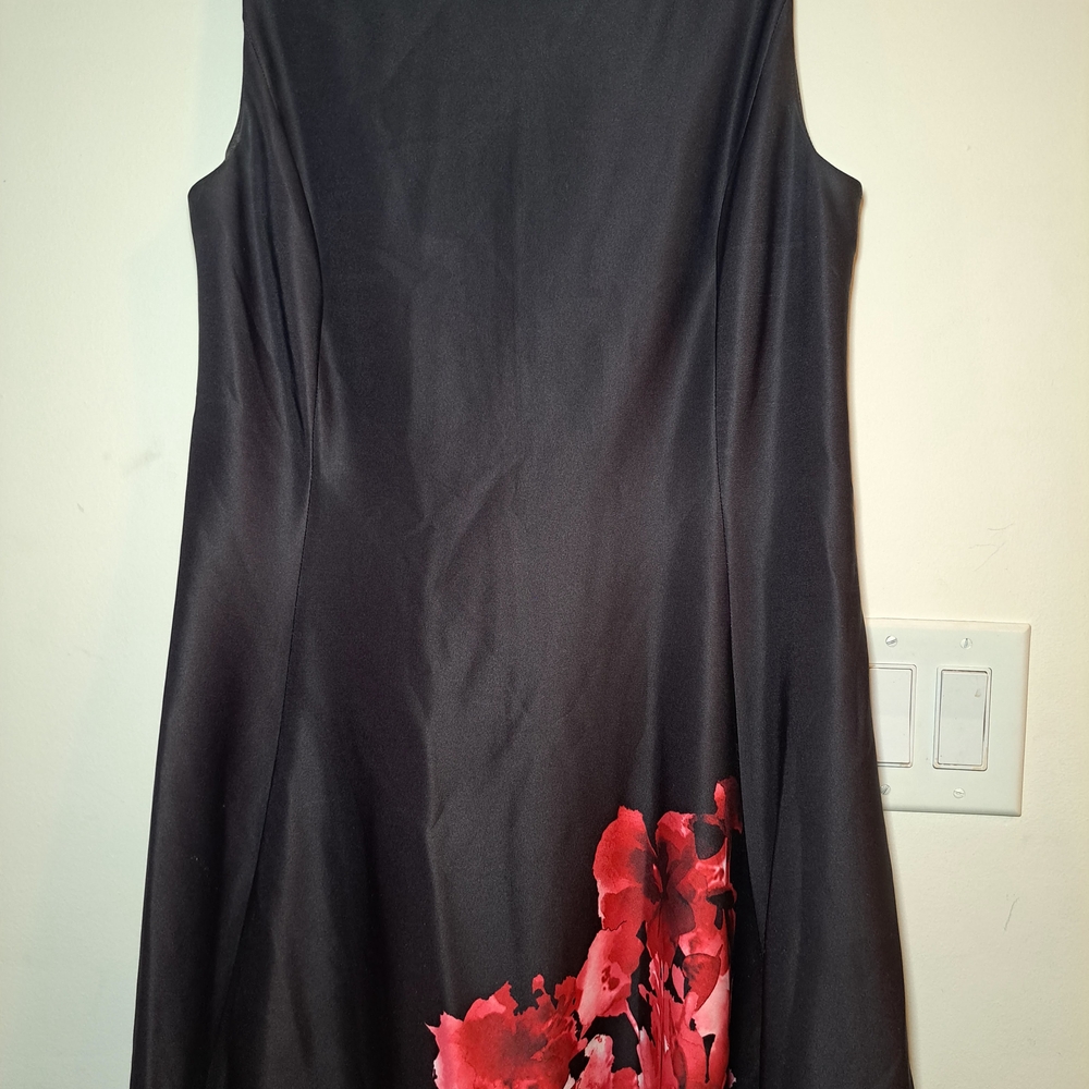 Elegant Black Dress with Red Floral Design